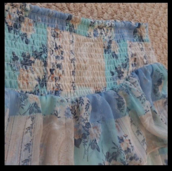 Tiered Smocked Western Ruffle SKORT Skirt Blue Floral Comfy Summer Beach Boho - Picture 6 of 14